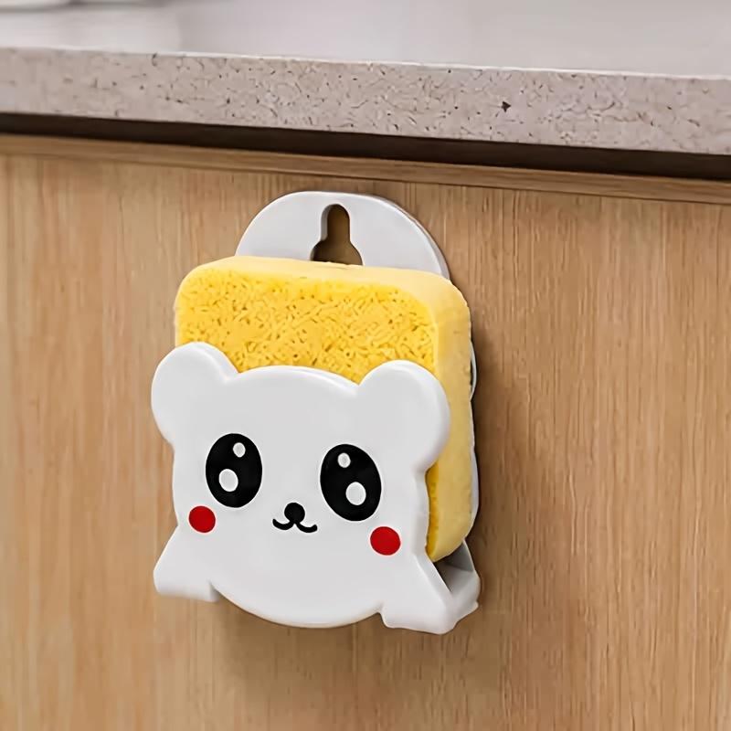 Cartoon Sponge Holder Set Kitchen Sink Sponge Organizer Self Draining Sponge Storage Rack Wall Mounted Sponge Basket with Hook for Bathroom Kitchen