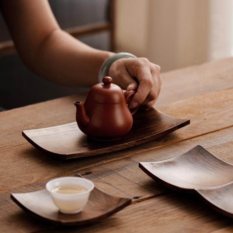 HeMu Chinese Black Walnut Dried Fruit Tray Nuts Dessert Saucer Teacoon Pad Tray Dessert Table Home Tea Set Storage Tray