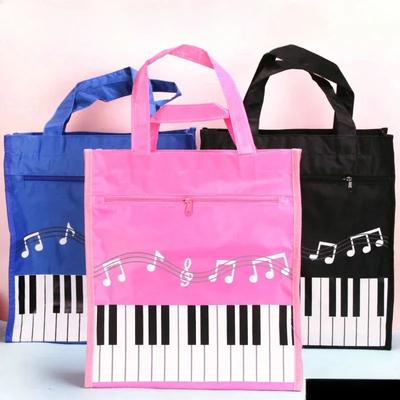 Sac de rangement créatif pour enfants, avec pochette latérale en filet, motif notes de musique, pour livres, papeterie, crayons, classeurs