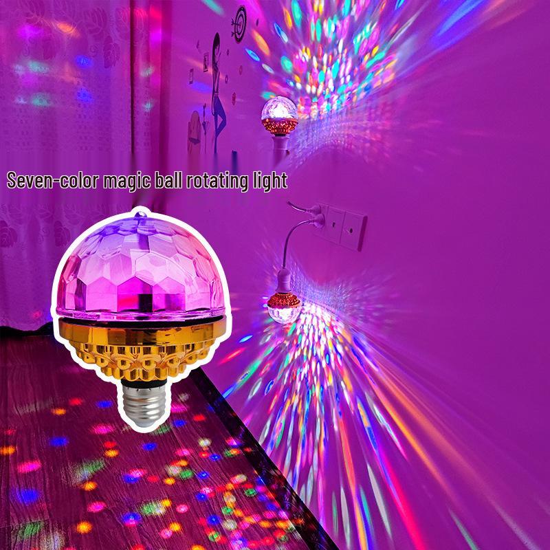 Golden LED Rotating Magic Ball Light - Six-Color Crystal Bulb with E27 Base for KTV Strobe and Atmosphere Lighting
