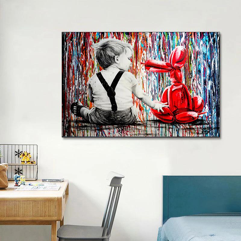 Balloon Dog Graffiti Pop Art Canvas Painting Cartoon Poster Prints Graffiti Puppy Abstract Street Wall Art Painting Home Decor
