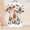 Women Plus Size Halloween Ghost Pumpkin Print Scrub Top V Neck Short Sleeve With Front Pockets