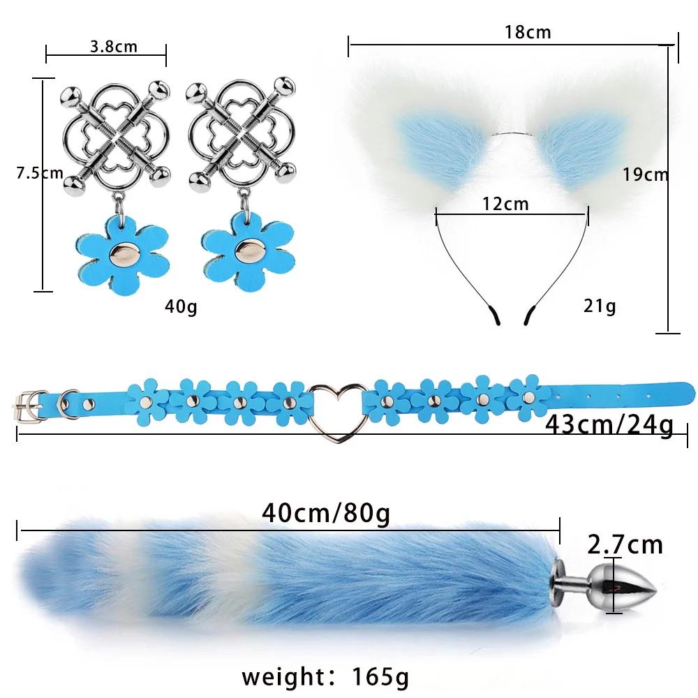 Cute Fox Tail Anal Plug Cat Ears Headbands Set Adult Toys For Women Butt Plug Tails