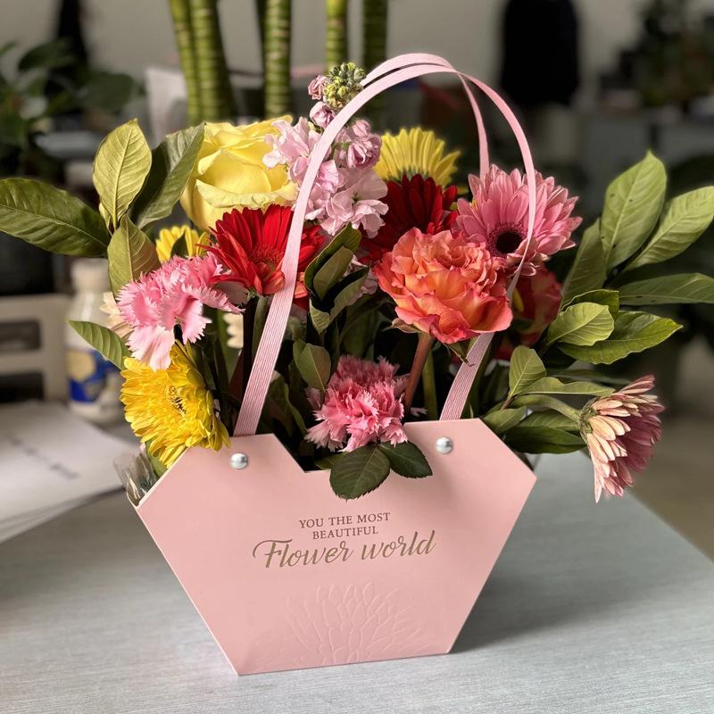 1Pc Portable Flower Basket Rose Flower Wrapping Box Gift Bag For Wedding Birthday Christmas Party Flower Bouquet Decor Supplies