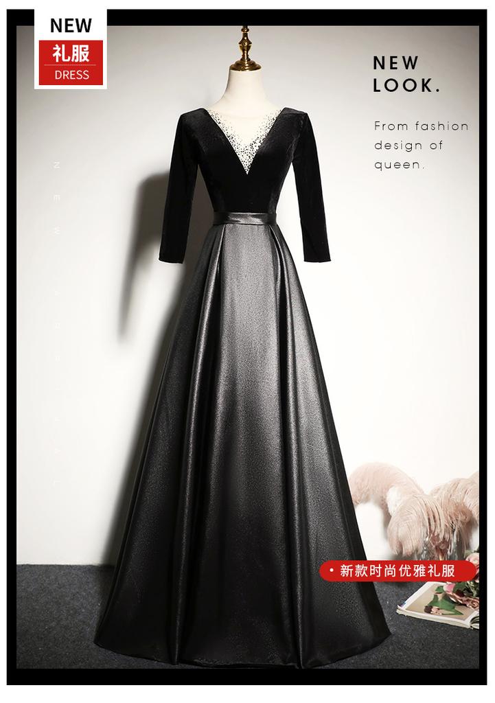 Black banquet evening dress 1011 new long noble elegant slim host chorus performance dress