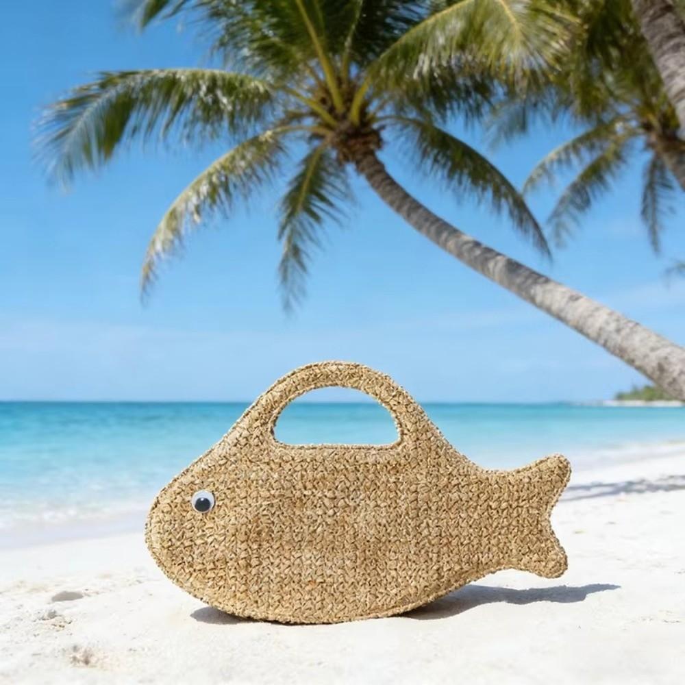 Large Capacity Woven Bag Knit Shopping Bag Casual Fish Shaped Handbag  Picnic