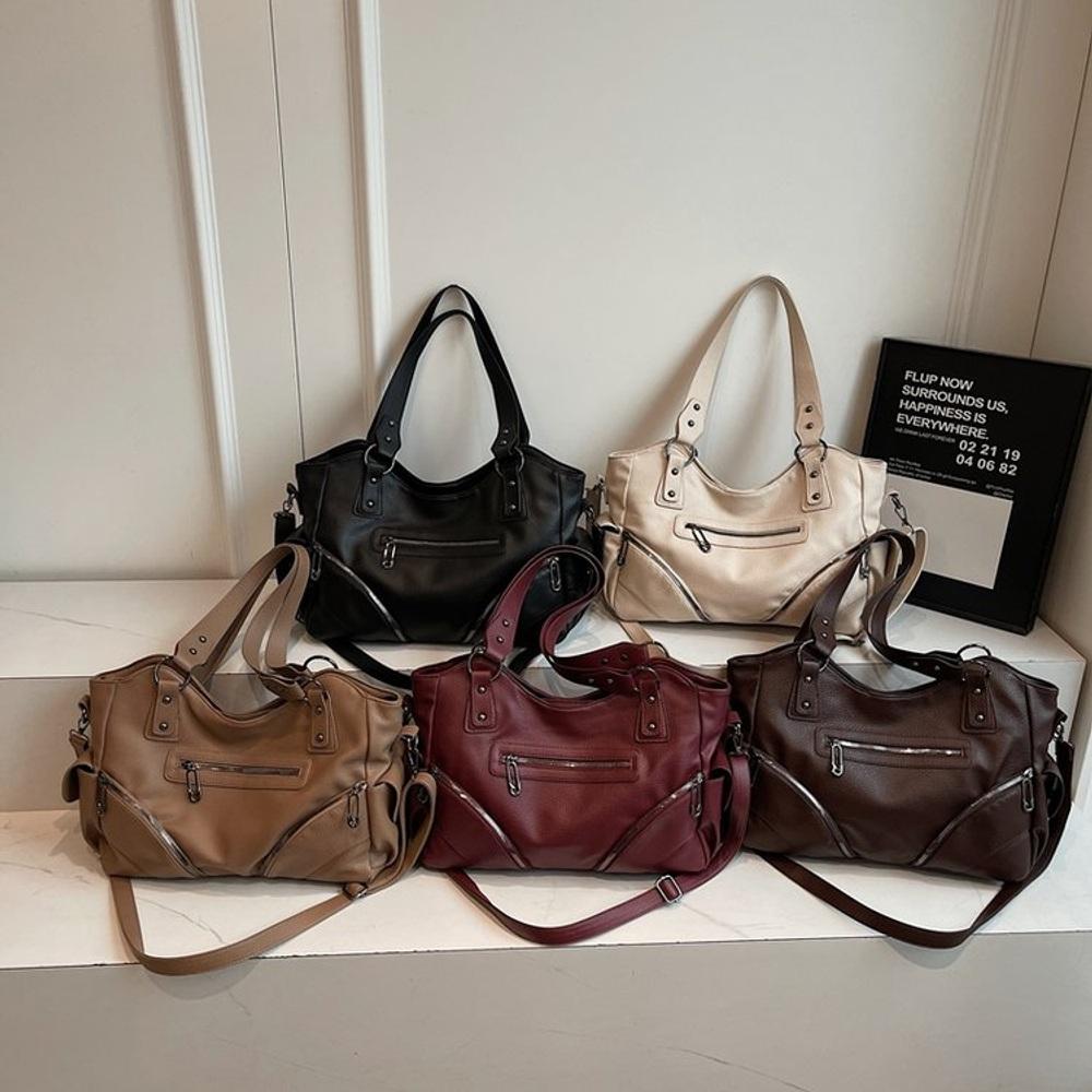 Women's Rivet PU Leather Shoulder Bag Large Hobo Handbag