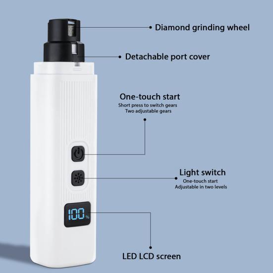 Cat Nail Grinder Quiet Pet Nail Trimmer with 2 Speed Settings Rechargeable Portable Nail Grinder with LED Light for All Cats Dogs