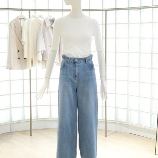 V252PSA946 Waistband Wide Denim Pants