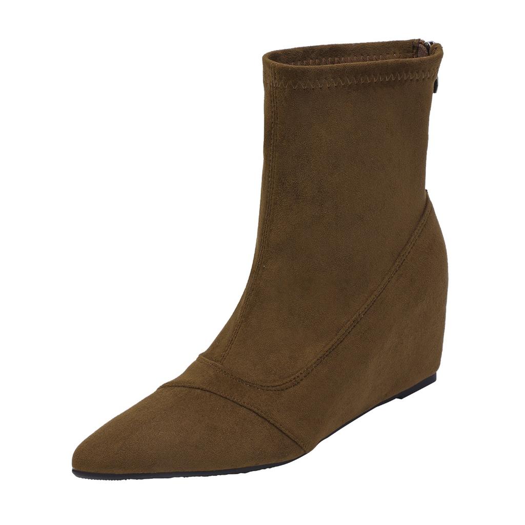 Autumn new nude pointed wedge heel short boots women's high heel suede elastic socks boots versatile commuter and ankle boots