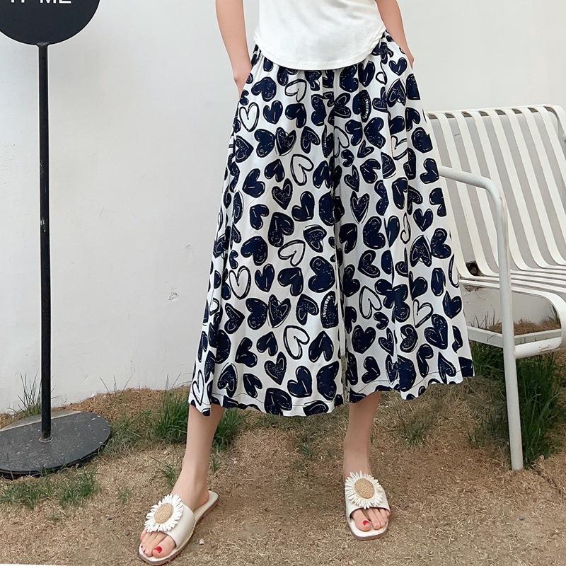 Damen Frühling und Sommer Neu Süßes Blumenmuster Draußen Tragen Baumwolle Locker Freizeit Neun-Minuten-Hose Rock Hose
