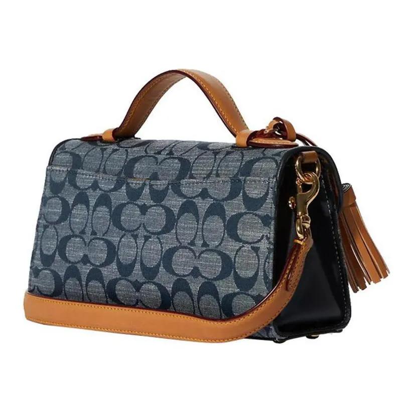 COACH Kleo Chambray Plain Weave Fabric Handbag Medium Women's Denim Blue (Unisex) Handbags C8513 IMDEI
