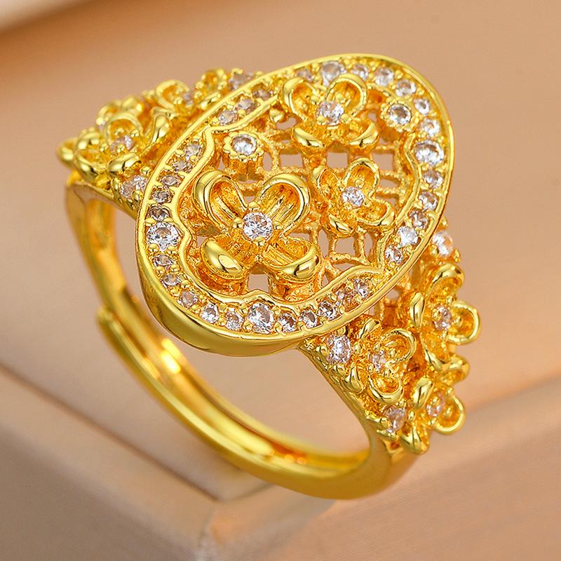 Live Broadcast Live Osmanthus Diamond-Inlaid Flower Ring - Chinese-Style Exquisite Hollow Design Women's Jewelry