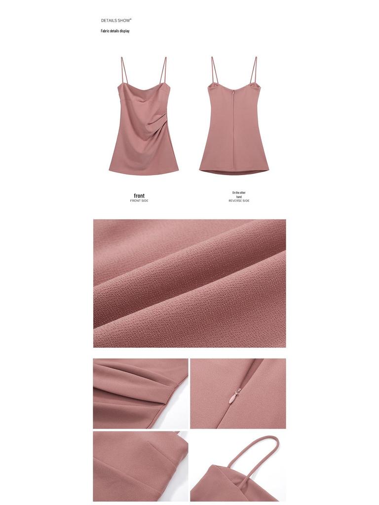Spring/Summer 2026 Elegant Pink Pleated Waist Bodycon Camisole Dress for Women