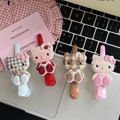 Presilha de Cabelo Gatinho Xadrez Fofa - Acessório Doce Versátil para Meninas, Estudantes e Franja Lateral