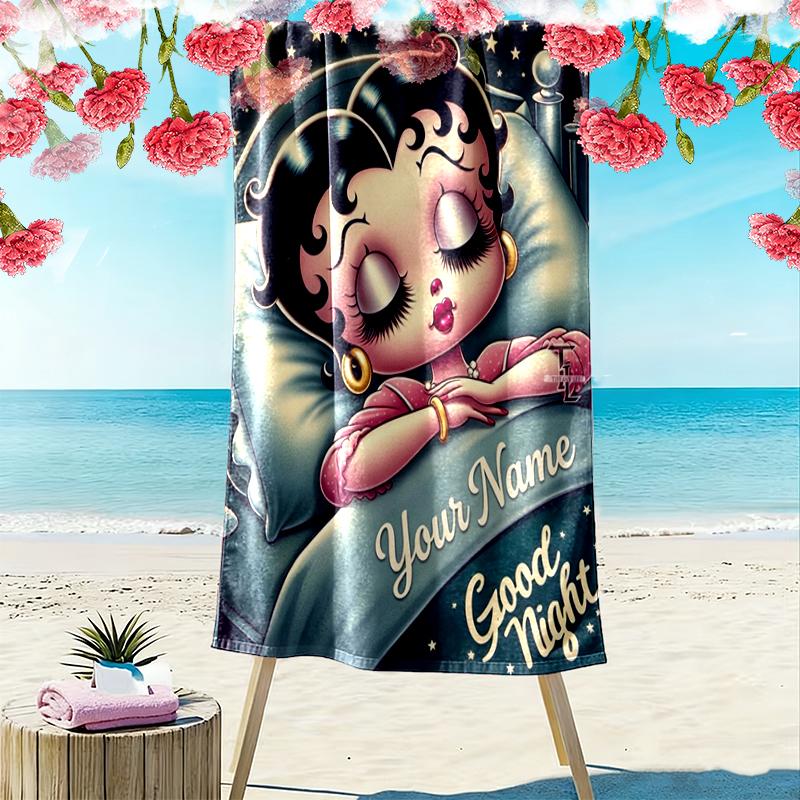 Custom NameBetty Boop, Night, Dream Beach Towel Soft Microfiber Summer Towel Quick Dry Absorbent Towel for Beach Swimming Pool Travel
