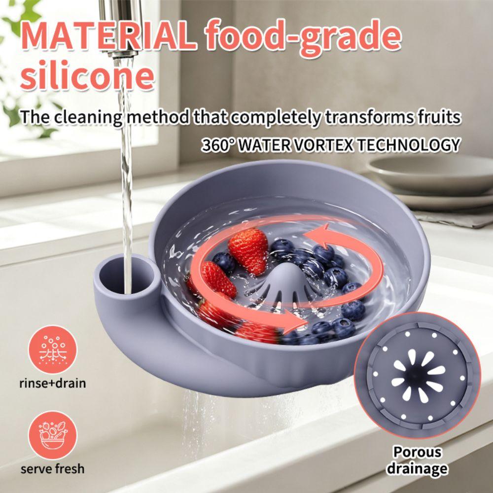 Silicone Swirling Fruit Washer Automatic Vortex Berry Rinse Basin Portable Fruit Strainer Kitchen