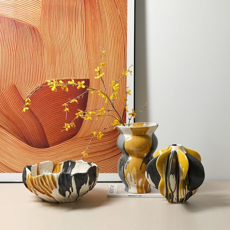 Creative Ceramic Vase Painted Flowerpot Geometric Star Fruit Flower Vase Flower Arrangement Accessories Home Decoration