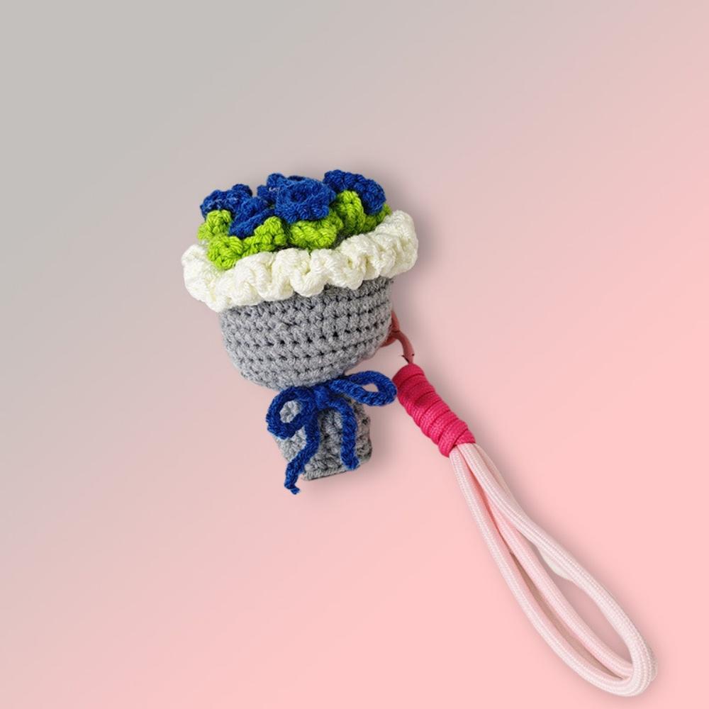 Valentine'S Day Keychain Elegant Hand-Knitted Flower Keychain Rose Bouquet Pendant Charming Mini Flower Ornament For Bag Hanging