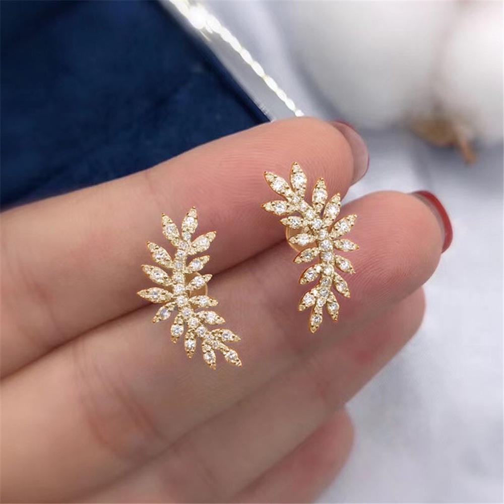 Cute Female Stone White Pink Zircon Feather Stud Earrings Silver Gold Color Wedding Jewelry For Women