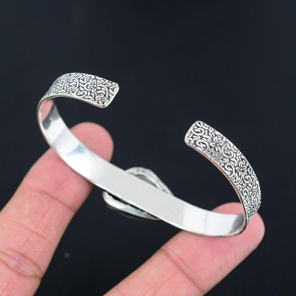 Sterling Silver Trillion Scolecite Stone Crown Chakra Mother Boho Bangle Jewelry