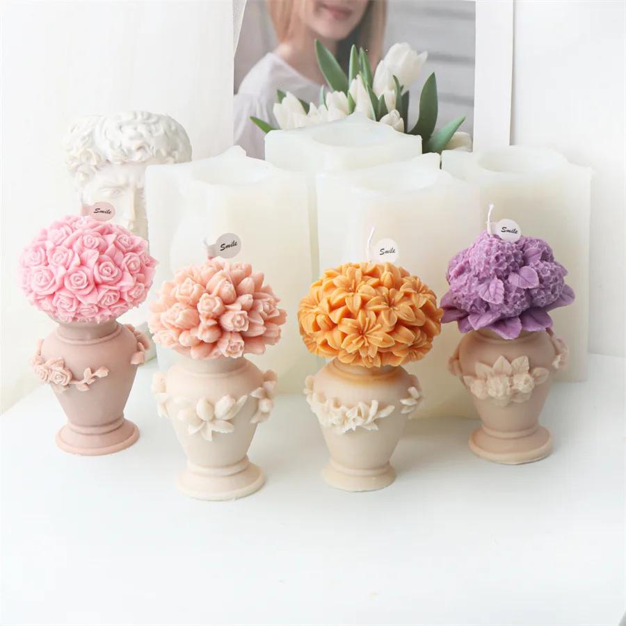 3D Lily Vase Candle Silicone Mold Rose Bouquet Cake Chocolate Silicone Mold Tulip Vase Candle Mold Christmas and New Year Gift