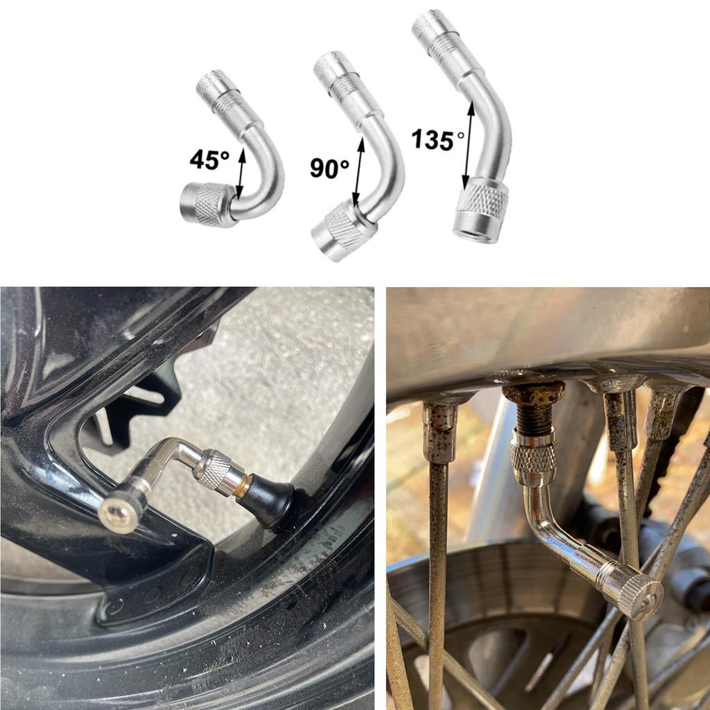 Air Valve, L Type, Valve Extension, 45°+90°+135, Motorcycle, Car, Air Pump, Extension Valve, Set of 3 (Silver)