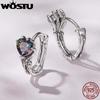 WOSTU 925 Sterling Silver Heart Rainbow Gems Gothic Huggies Earrings For Women Skeleton Hand Punk Hoop Earring Halloween Gift