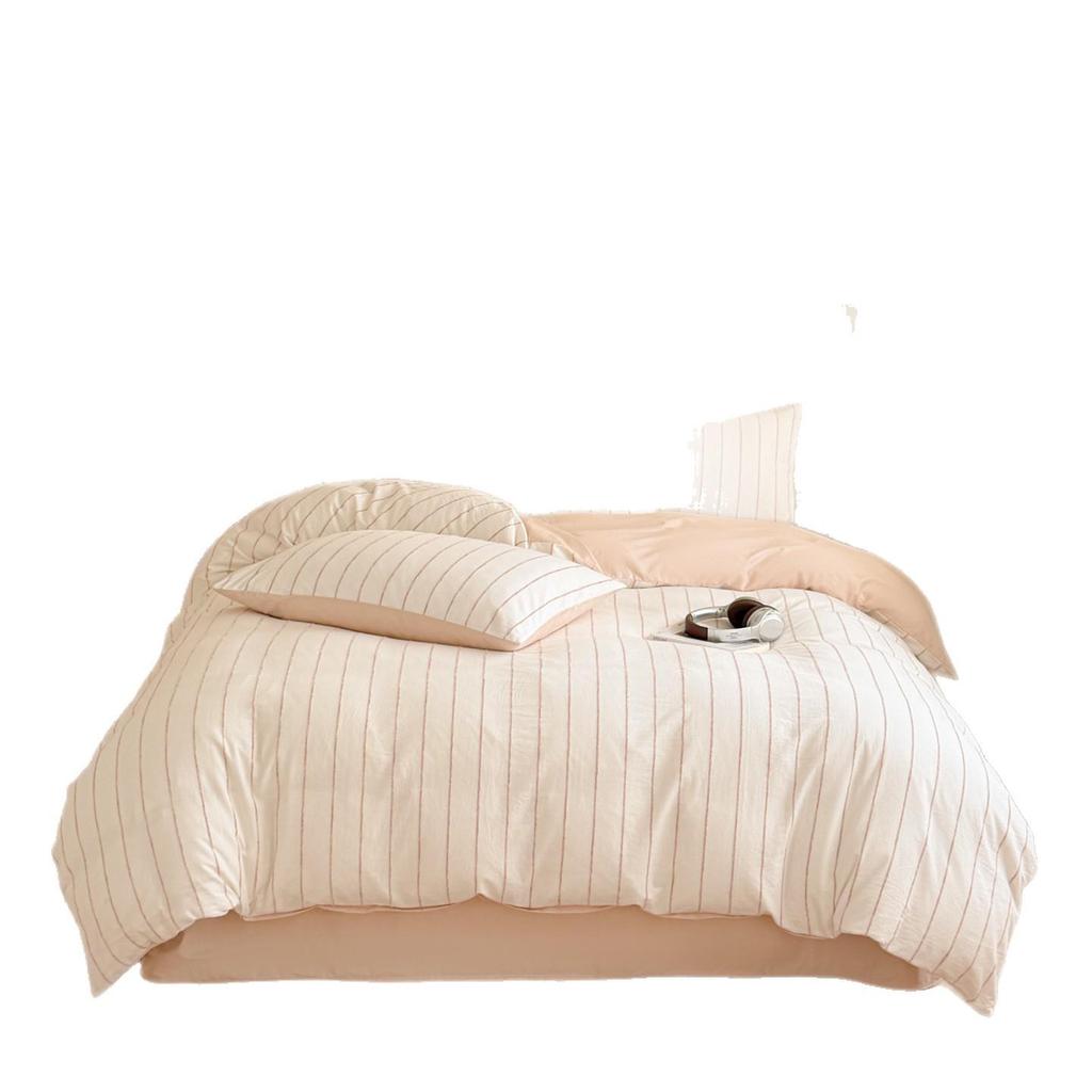 All-Cotton Chenille Jacquard 4-Piece Set: Striped Duvet Cover, Bed Sheet, Fitted Sheet - Simple Washed Cotton Design