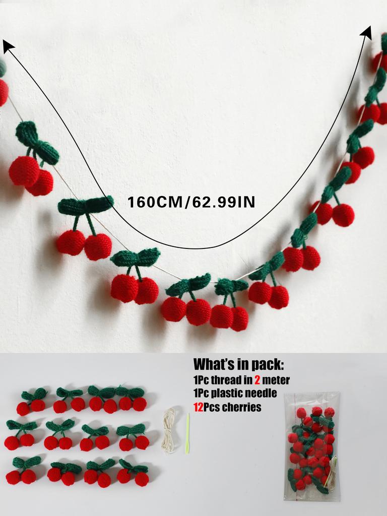 Handmade Crochet Cherry Garland,Cute Fruit Banner for Wall Decor,Nursery/Baby Shower/Wedding Party Decoration,Boho Hanging Decor