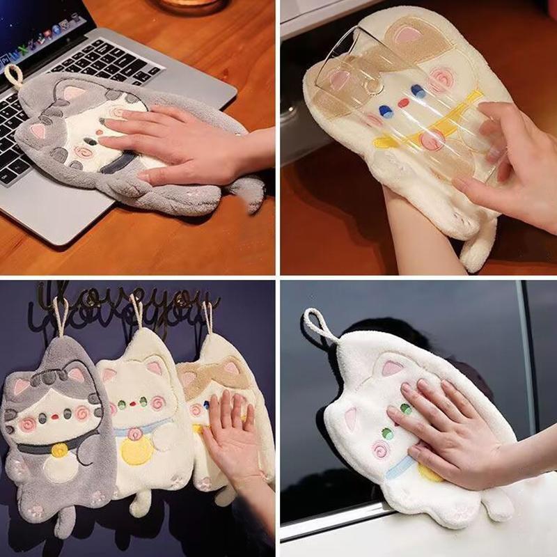 Cartoon Katze Handtuch Kawaii Handtuch Reinigungstuch Ideal für Küche Badezimmer Hängendes Handtuch Super Saugfähiges Taschentuch
