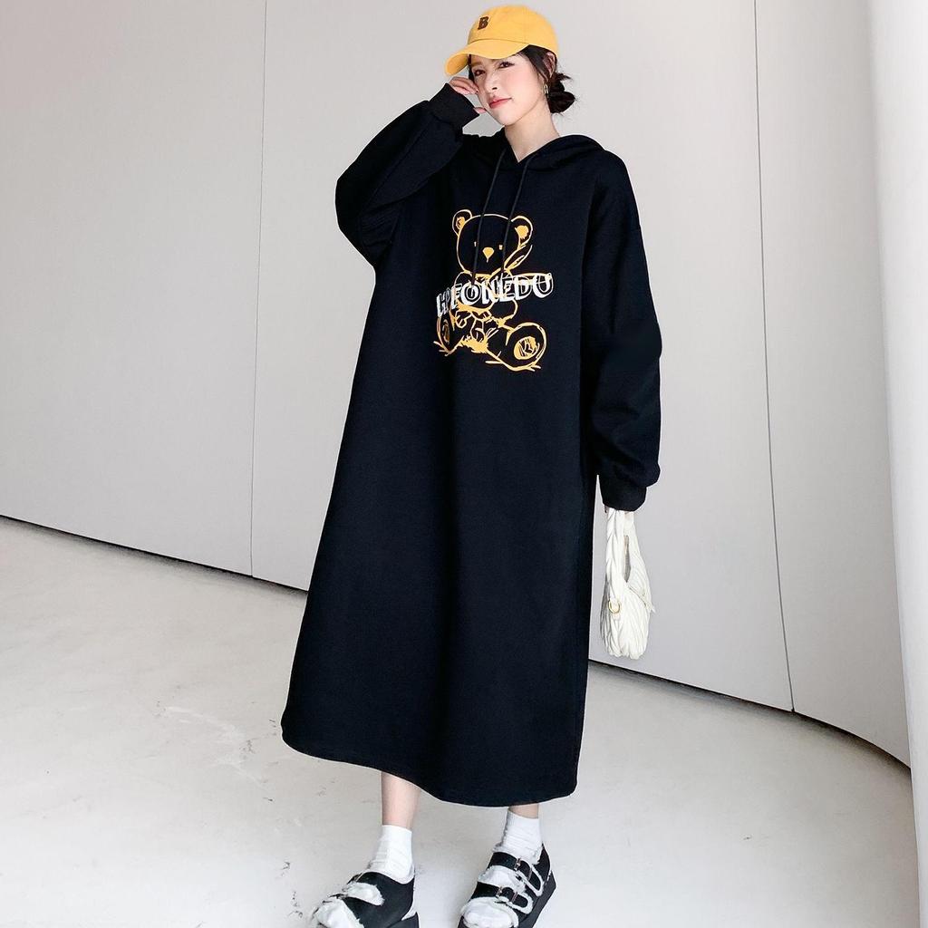 Women's Plus Velvet Thickened Hooded Sweater Dress: Long, Knee-Length, Loose-Fit, Lazy Style for Autumn and Winter