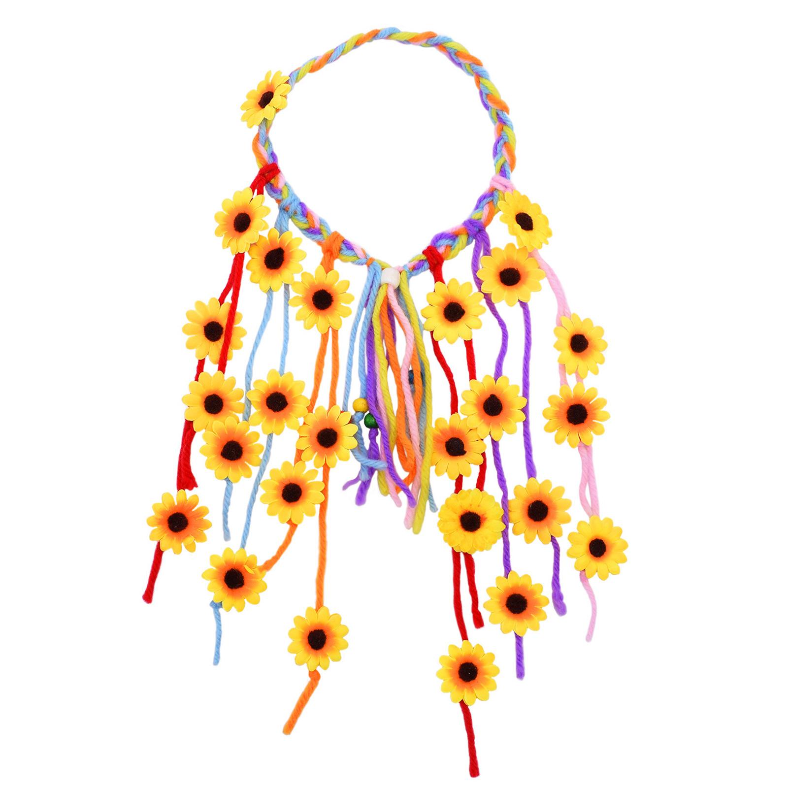 

Flower Hippie Headband Floral Crown Behemain Sunflowers Hair Accessories Beads Adjust Flower Headdress for Womens жёлтый