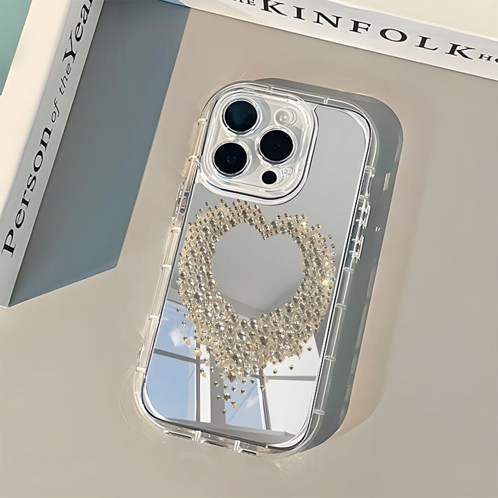 Sweet And Cool Heart Pattern Back Mirror Phone Case For iPhone 17 16 15 14 13 12 11Pro Max X XR XS Air 7 8 Plus Shockproof Cover