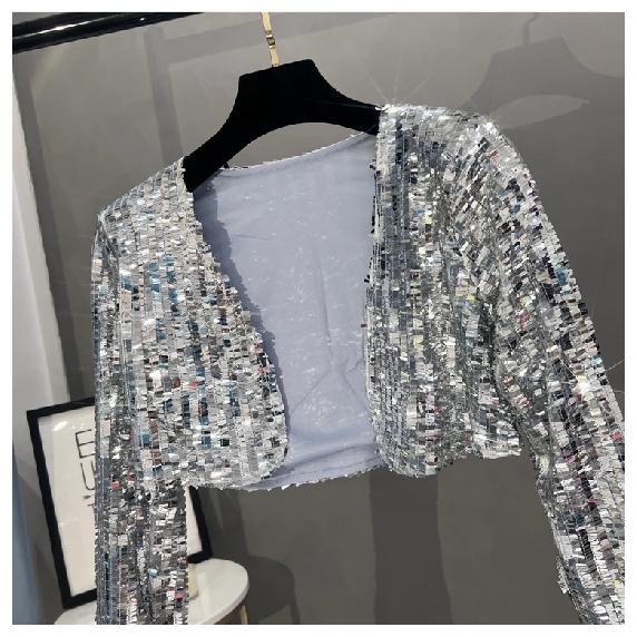 Small suit women's 2024 new heavy industry sequined temperament cardigan casual short sparkling typhoon jacket top