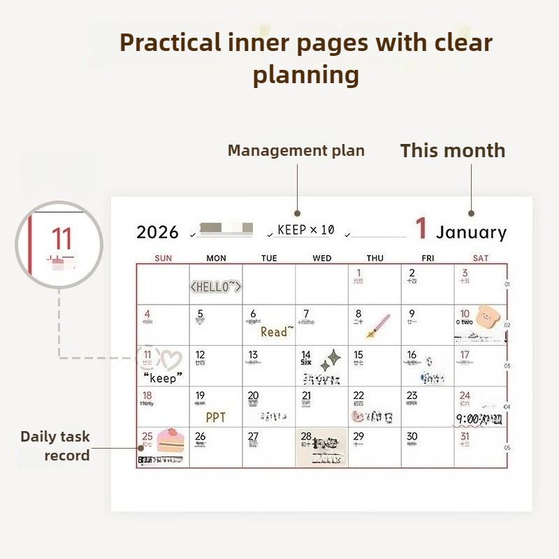 2025 & 2026 Produktivitäts-Kalenderständer Multifunktionaler Schreibtisch-Organizer mit Aufbewahrungsbox Niedlicher Stifthalter & Notizblock