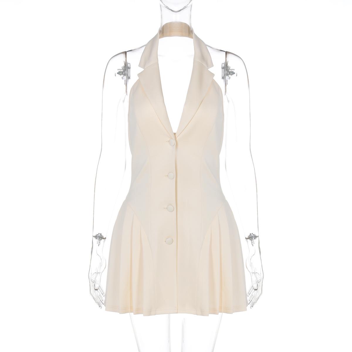 

Women s Summer Halter Sexy Deep V Suit Collar Cardigan Ruffled Dress L абрикосовий