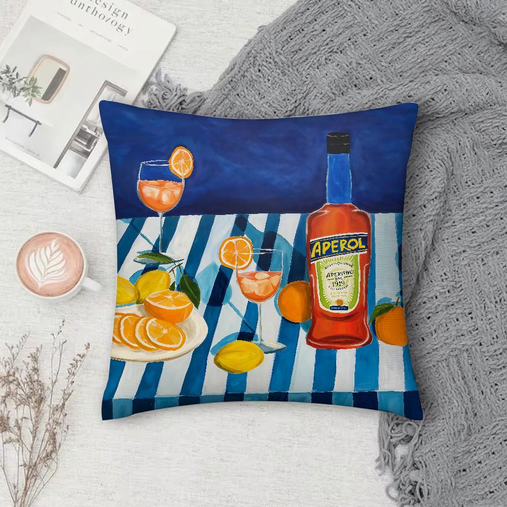 AAperol SSpritz Pillow Case Square DoubleSided Printing Sofa Cushion Cover Pillowcase Bedroom Bedside