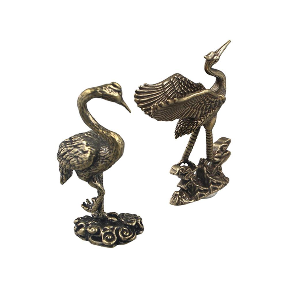 Copperware Crane Figurines Pure Brass Brass Miniatures Red-crowned Crane Sculpture  Handle Decor