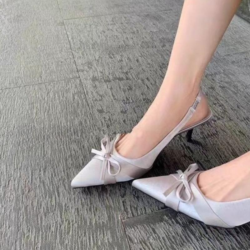Fashion Pointed Toe High Heels Women Spring New Baotou Shallow Butterfly Knot One Strap Anti-slip Wear-resistant Stiletto Sandals