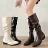 Fashion Vintage Slip On Pointed Toe Women Knee High Boots Cosy Soft Leather Long Booties Street Style Low Heel Shoes Zapatos De Mujer