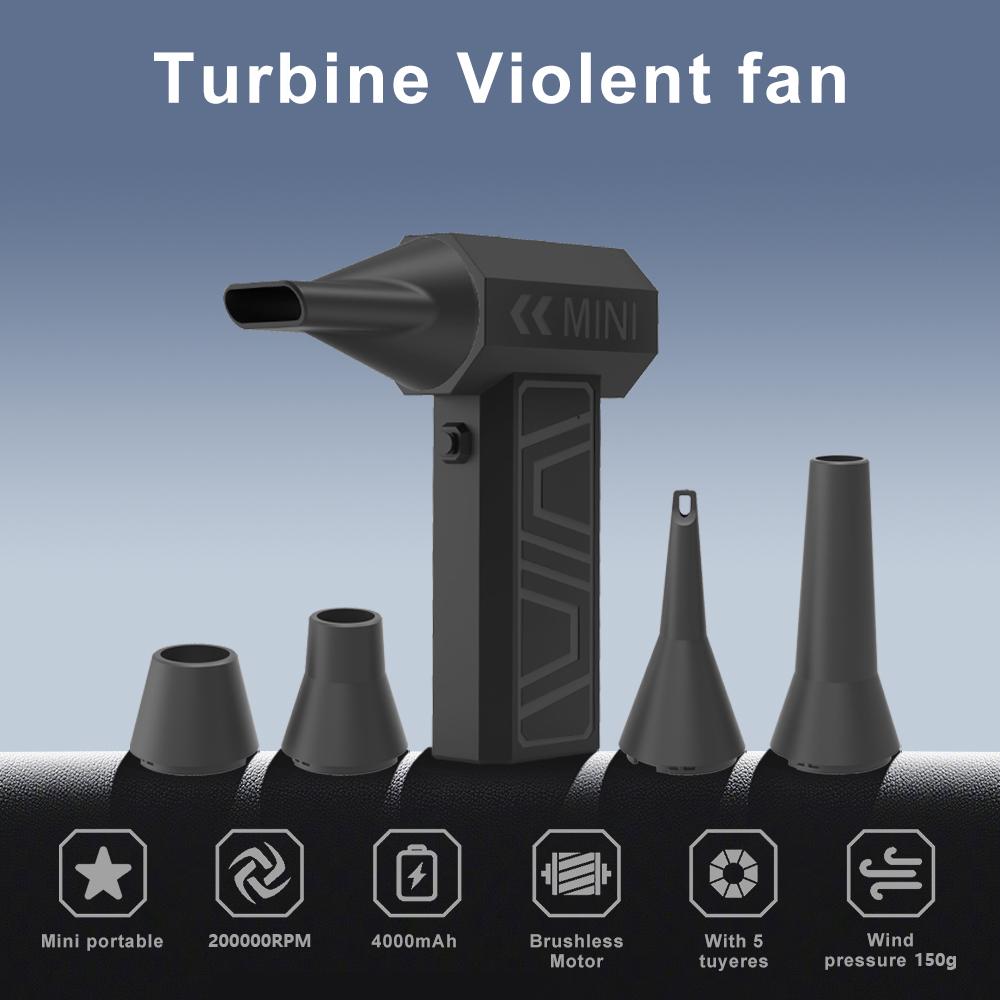 Portable Turbo Air Blower 200000RPM 3-Speed Wind Rechargeable Violent Fan with 5 Magnetic Nozzles for Eliminate Dust Multi-Scene