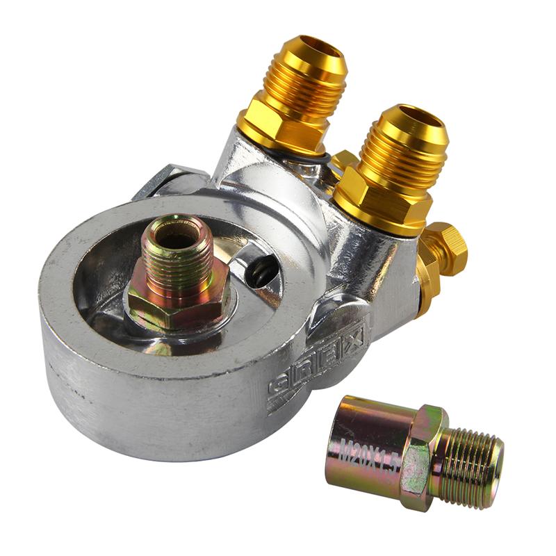 AN10 Ölfilter Universeller Kühler Sandwichplatte Blockadapter Thermostat 3/4" -16UNF & M20*1.5 Und 1/8"NPT Aluminium Silber