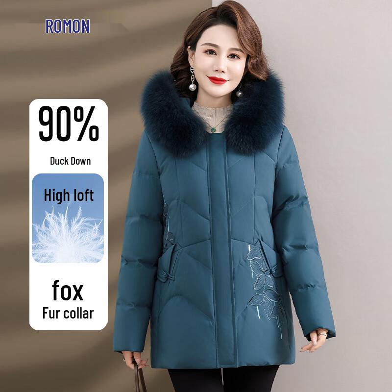 

Женское зимнее пальто средней длины Luomeng с 90% утиным пухом и воротником из лисьего меха 3XL