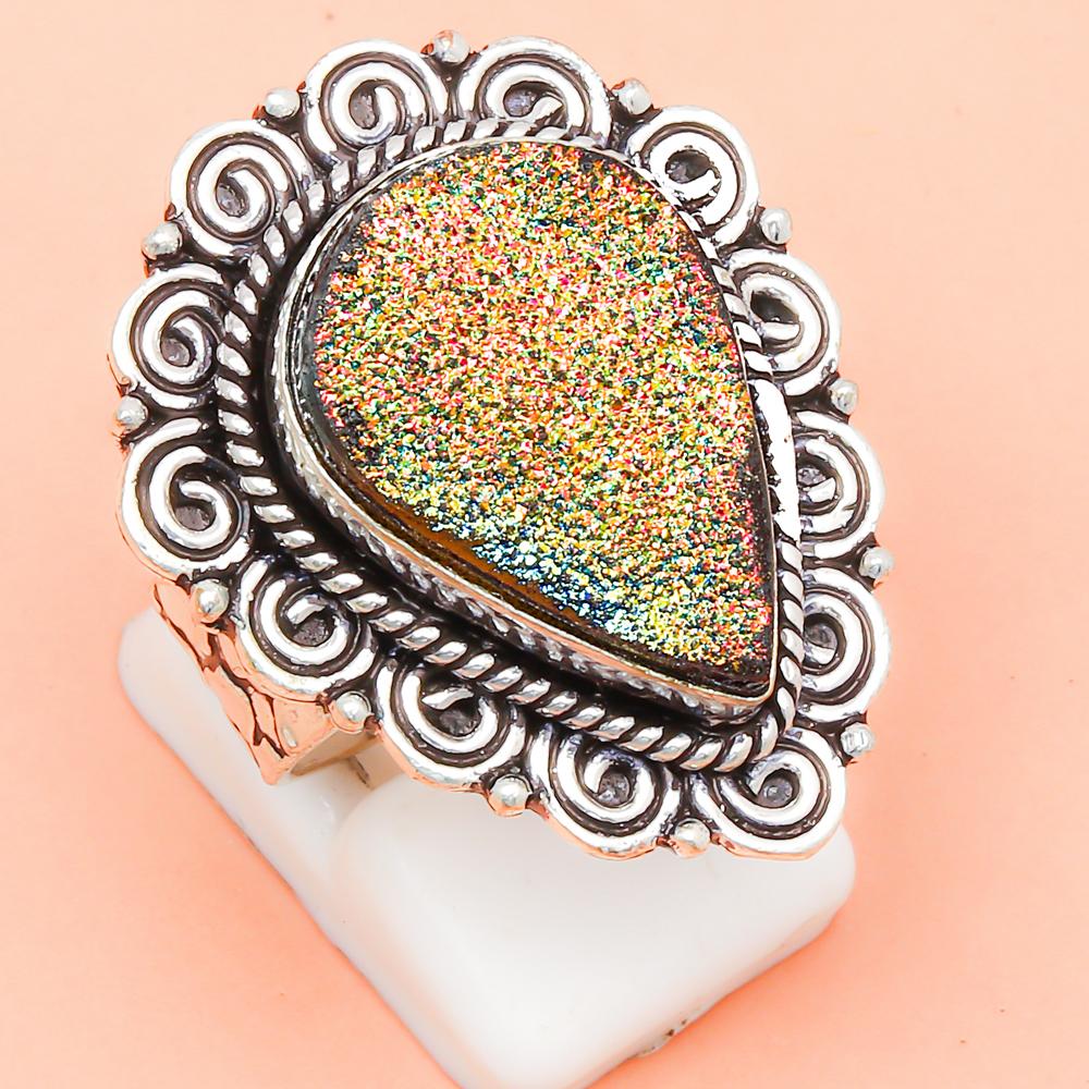 Titanium Drusy Gemstone Handmade Silver Jewelry  "8"