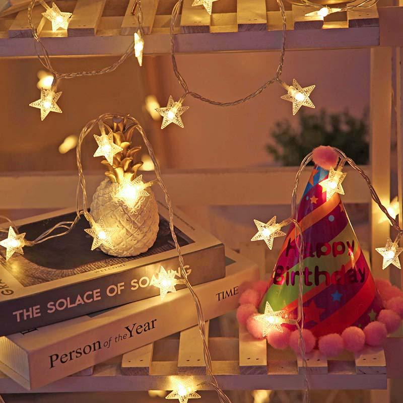 Pentagram LED Fairy String Lights - Battery-Powered Star Lights for Christmas & Room Decoration