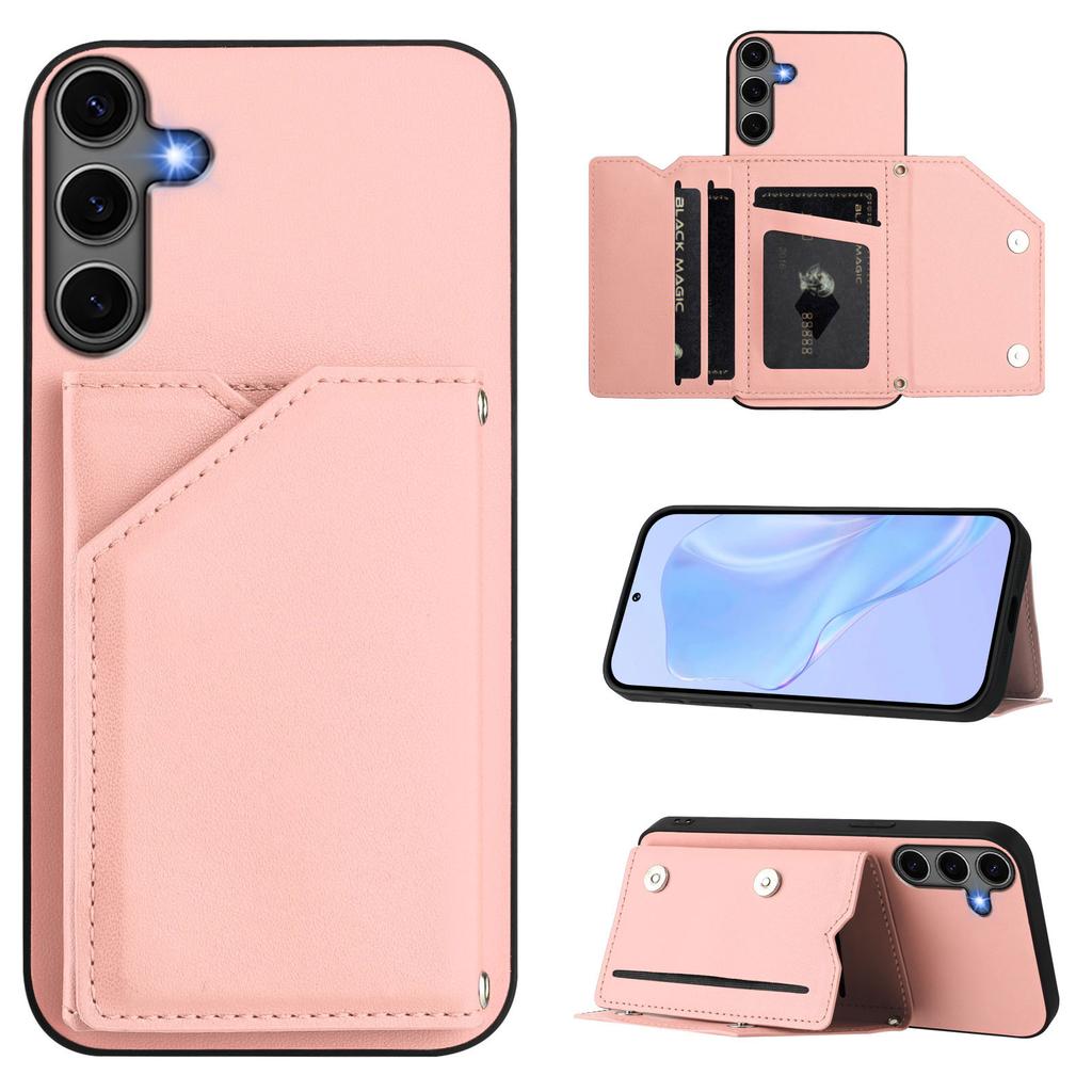 For Samsung Galaxy S25+ Case Card Holder Kickstand Skin-Touch Phone Cover with Wrist Strap
