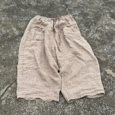 Women Vintage Striped Wide Leg Pants Patchwork Pockets Elastic Waist Trousers Autumn Loose Belt Pants