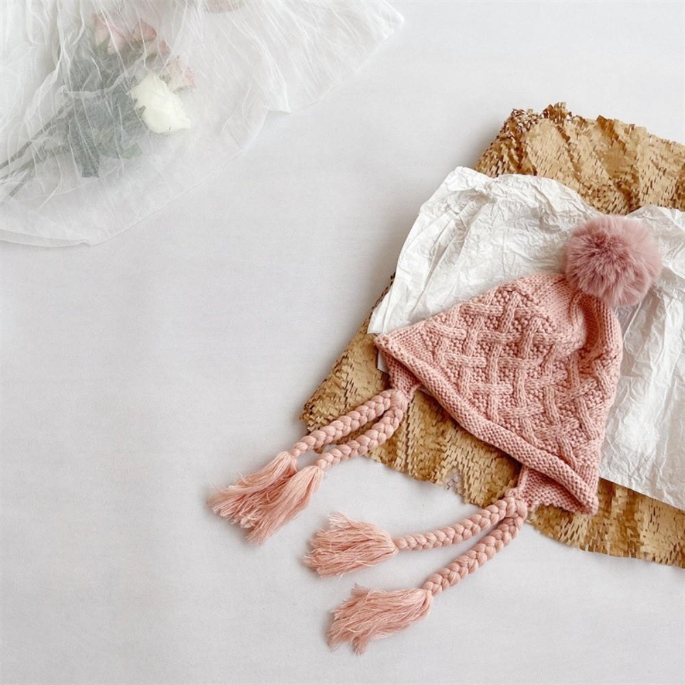 

Soft Warm Baby Crochet Hat Autumn Winter Ear Protection Cap Cute Hand Knitted Cap Kids розовый