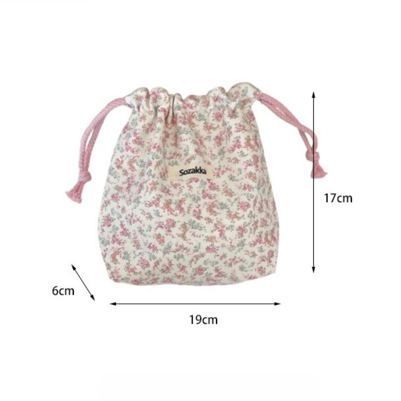 Women Tote Rope String Makeup Bags Organizer Cute Flower Small Lipstick Cosmetic Coin Purse Key Drawstring Storage Bag
